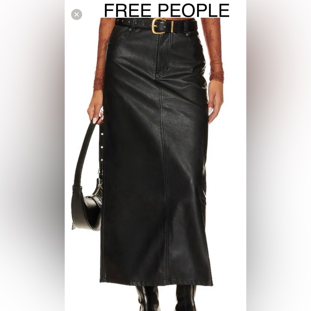 FREE PEOPLE Black City Slicker Faux Leather Skirt - Size 12 - NEW